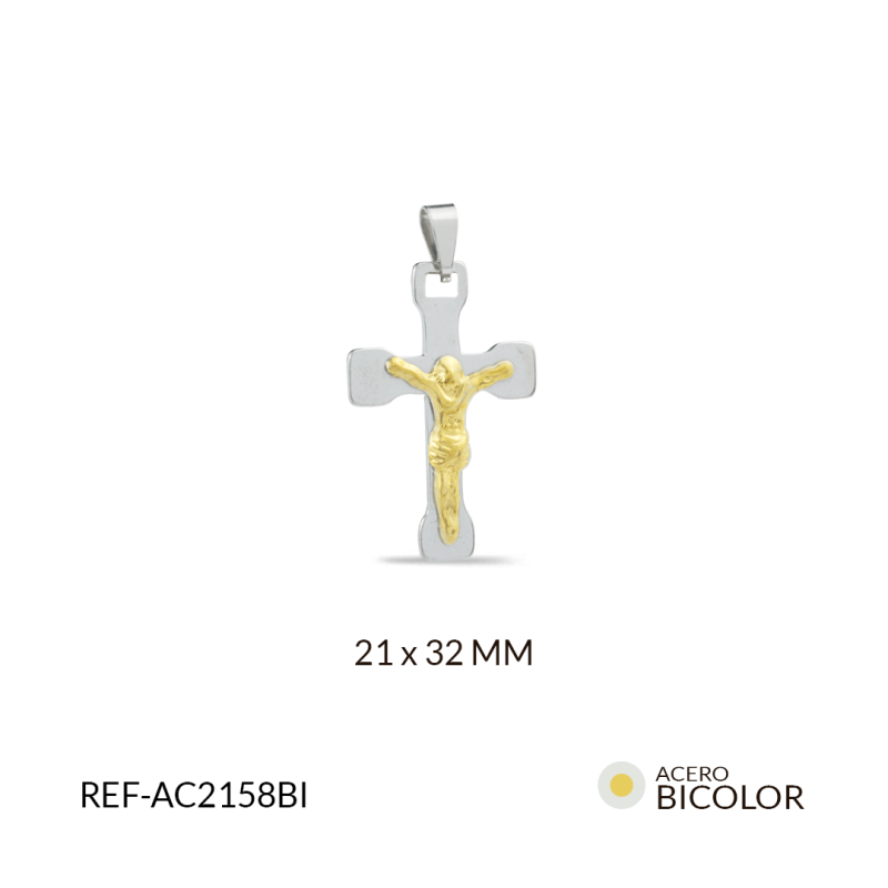 Cruz acero cristo relieve bicolor 21 x 32 mm / x unidad / Ref-AC2158BI