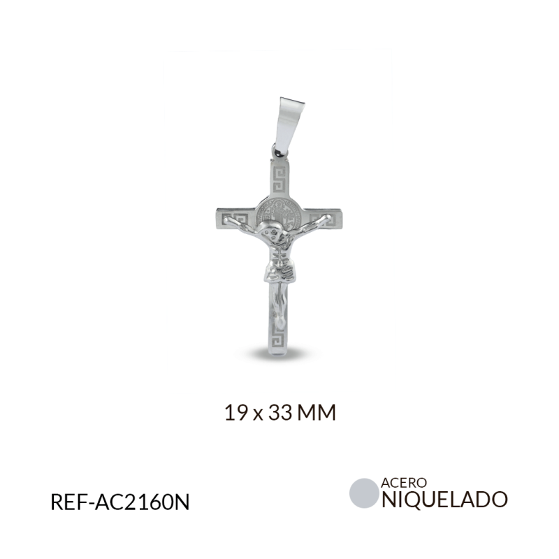 Cruz acero cristo relieve san benito 19 x 33 mm / x unidad / Ref-AC2160N