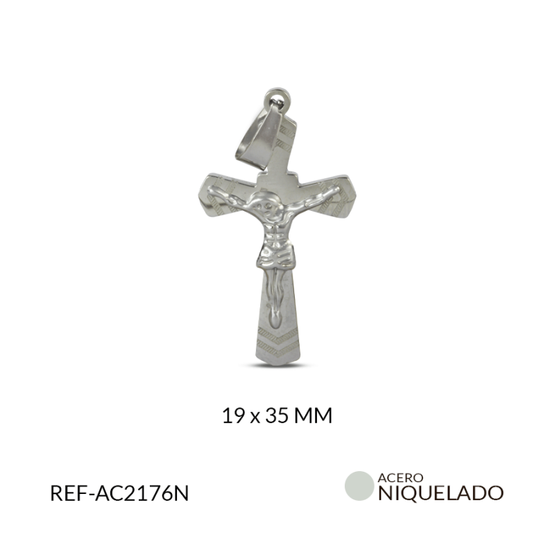 CRUZ ACERO CRISTO RELIEVE FLECHA 19X35MM / x UND / Ref-ac2176n