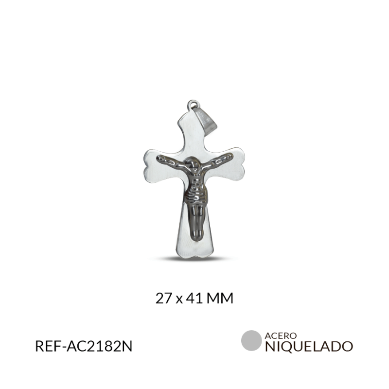 CRUZ ACERO CRISTO RELIEVE FORMA TREBOL 27X41 MM / x UND / Ref-AC2182N