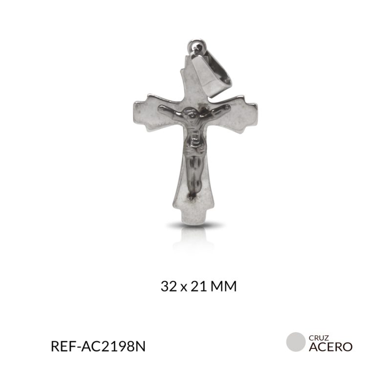 Cruz acero cristo relieve 32x21mm / x unidad / Ref-AC2198N / Ref-AC2198N
