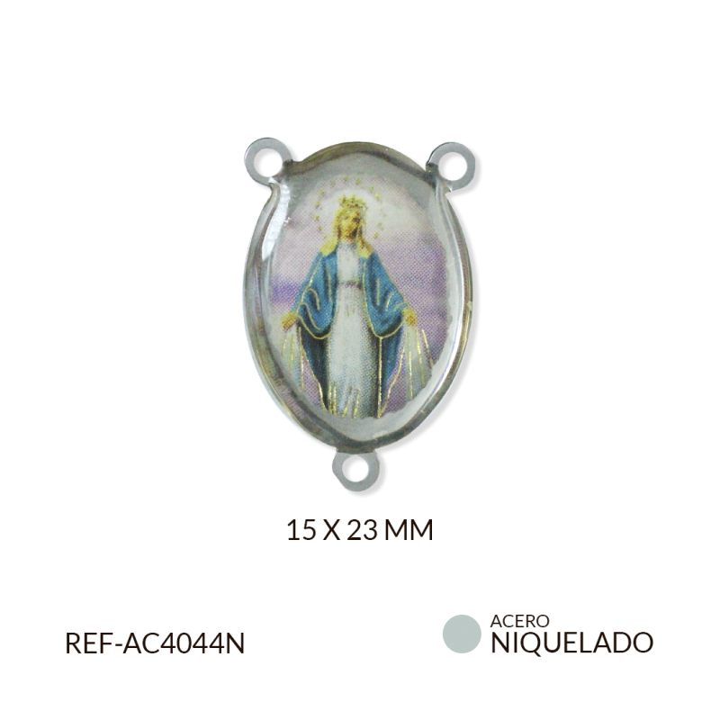 Crucero acero Virgen Milagros con resina 15 x 23 mm  / x unidad / REF-AC4044N