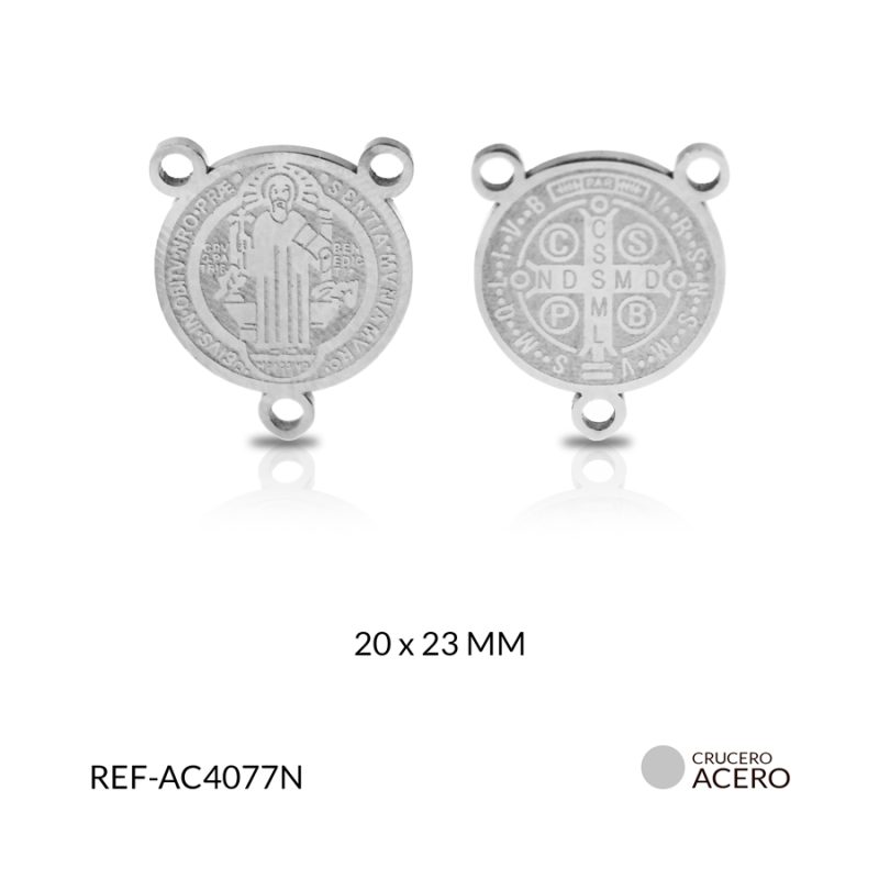 Crucero acero niquelado san benito grabado 20 x 23 mm / und / Ref-AC4077N