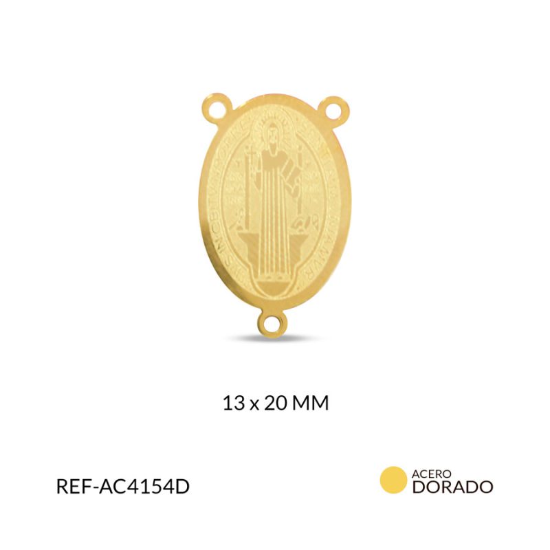 Crucero acero ovalado grabado San Benito por un lado delgada 13x20mm / x unidad / Ref-AC4154D