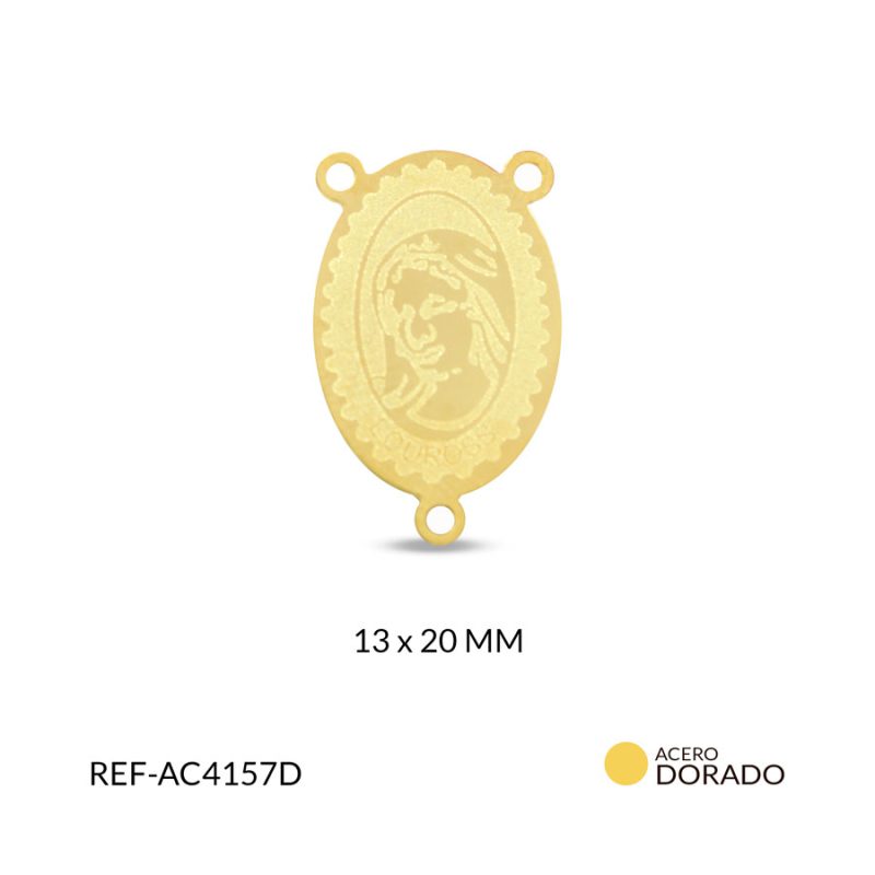 Crucero acero ovalada grabada Virgen Louross 13x20 mm / x unidad / Ref-AC4157D