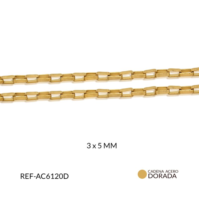 Cadena acero rectangulo 3 x 5 mm color dorado / x metro / REF-AC6120D