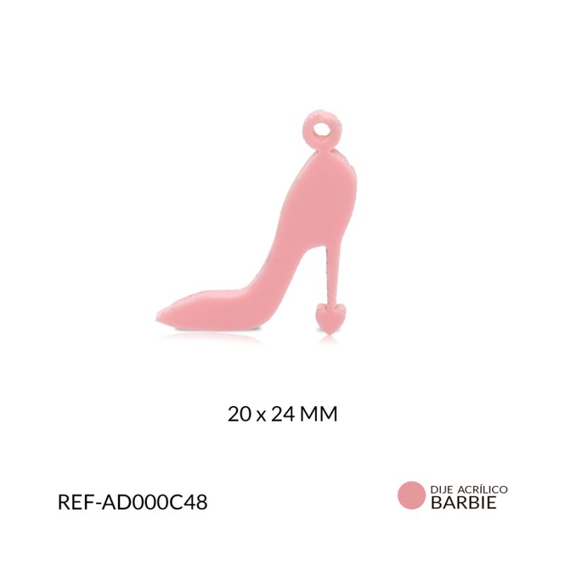 Dije acrilico tacon barbie 20 x 24 mm color rosado / x und / Ref-AD000C48