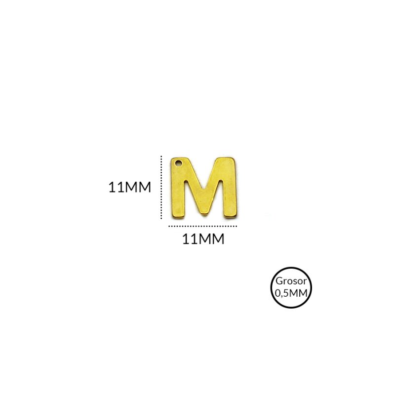 Dije acero letra M / 11mm / x unidad / Ref-AD0120D / Ref-AD0120D