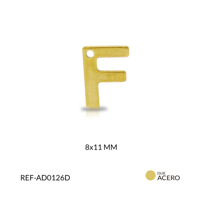 Dije acero letra F  9 x 11 mm / x unidad / AD0126D