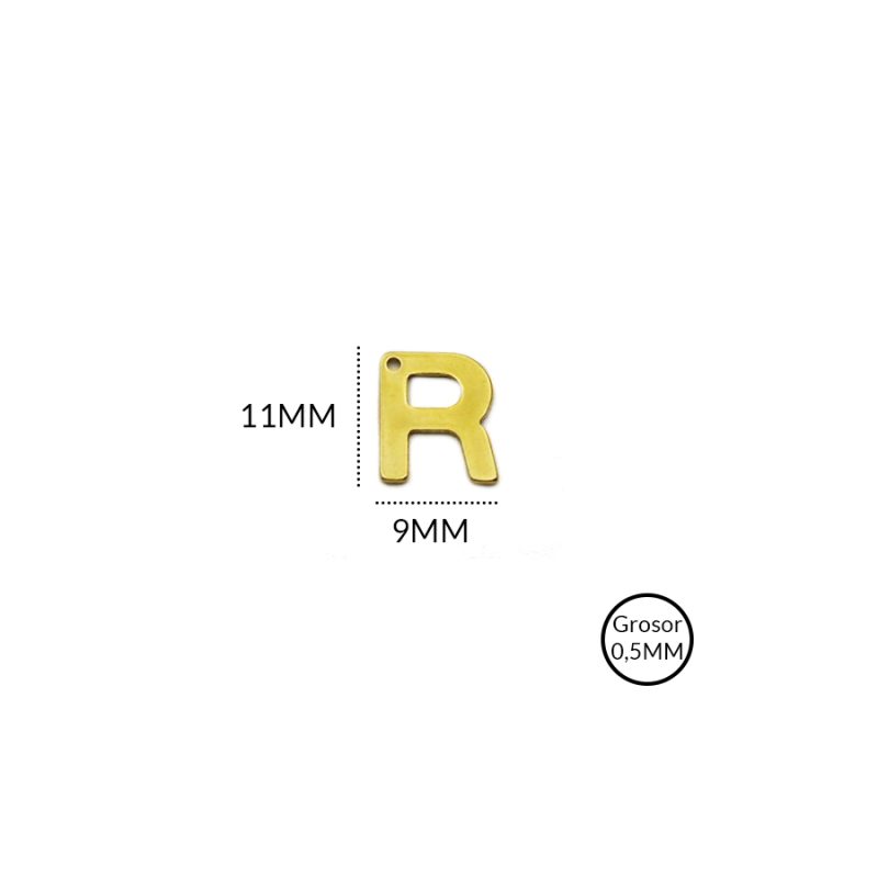 Dije acero Letra R / tamaño 11 X 6mm / x unidad / Ref-AD0130D / REF-AD0130D