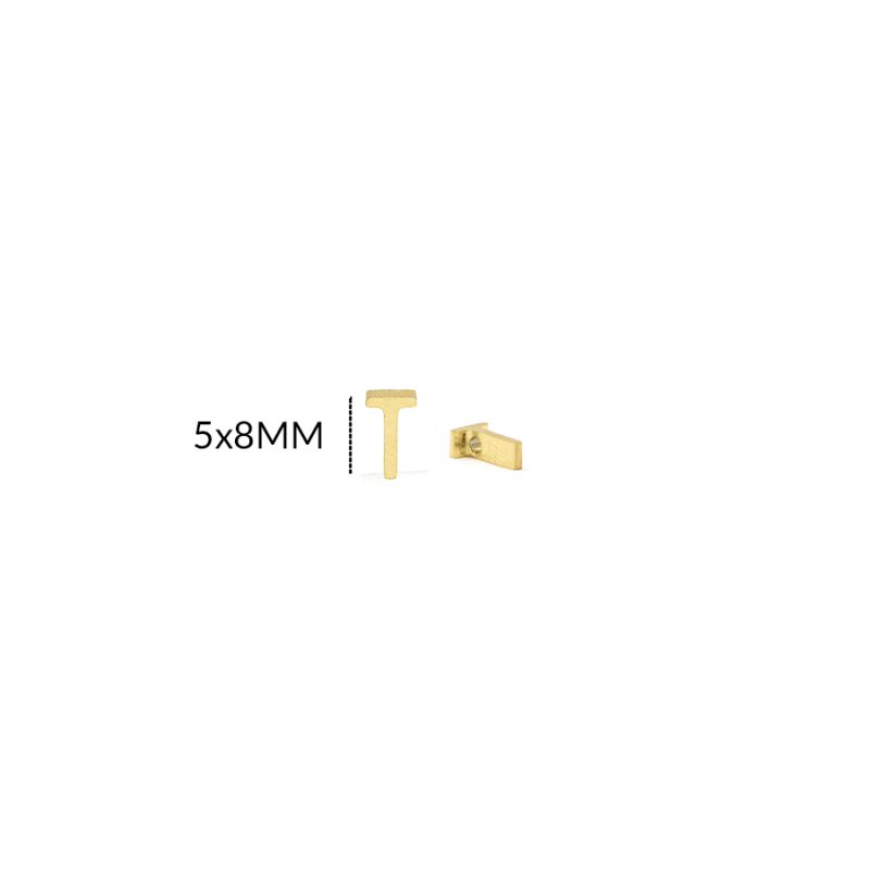 DIJE EN ACERO letra T / 5 X 8MM / color dorado / por unidad / REF-AD0211D / REF-AD0211D