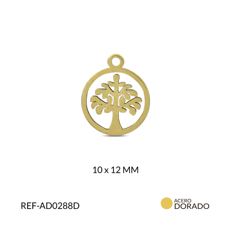 Dije acero circulo arbol de la vida 10 x 12 mm / x und /  Ref-AD0288D / Ref-AD0288D