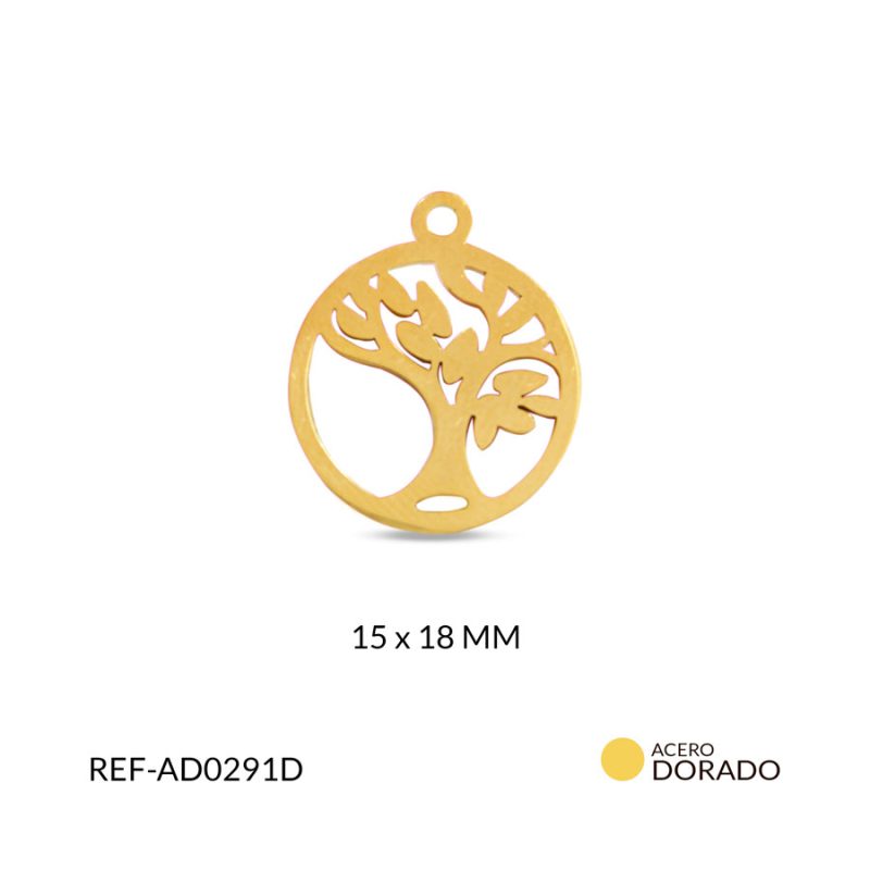 Dije acero arbol de la vida 15 x 18 mm color dorado / x und / Ref-AD0291D
