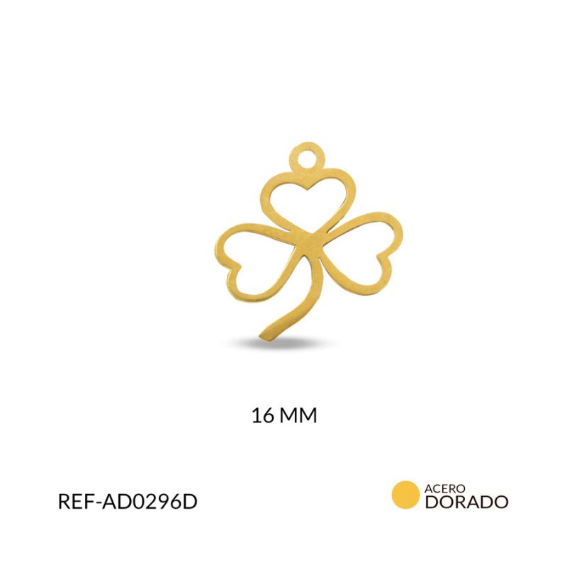 DIJE ACERO SILUETA TREBOL CORAZON 16 MM / x UND / Ref-AD0296D