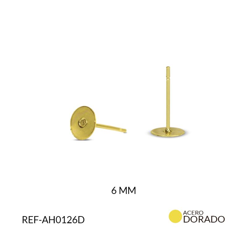 Pulla acero plana 6mm color dorado /paquete x 3 par / Ref-AH0126D / Ref-AH0126D