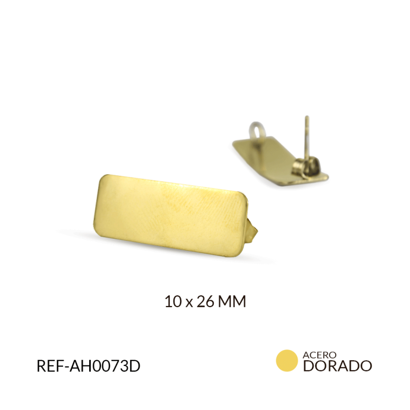 Herraje en acero para arete rectangulo liso 10 x 26 mm color dorado / x par / REF-AH0073D