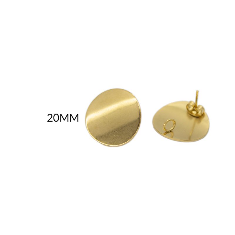 Herraje en acero para arete redondo concavo 20mm / color dorado / x par / Ref-AH0075D / Ref-AH0075D