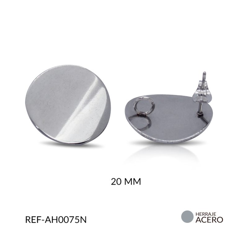 Herraje acero para arete redondo cóncavo 20mm / x par / Ref-AH0075N / Ref-AH0075N