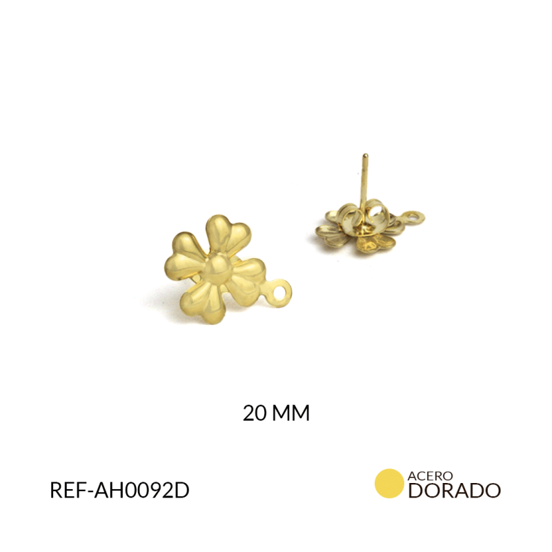 Herraje acero flor trebol 11 mm color dorado / x par / Ref-AH0092D