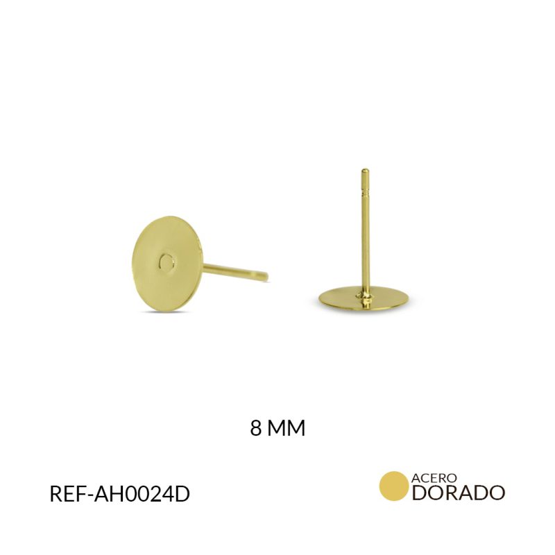 Pulla acero plana 8 mm color dorado / x par / Ref-AH0024D