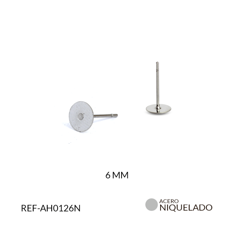 Pulla acero plana 6 mm color niquelado / paquete x 6 pares / Ref-AH0126N
