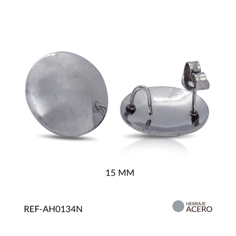 Herraje acero para arete circulo cóncavo 15mm / x par / Ref-AH0134N / Ref-AH0134N