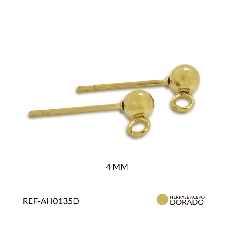 Herraje acero para arete, balin con argolla 4 mm / x par / Ref-AH0135D