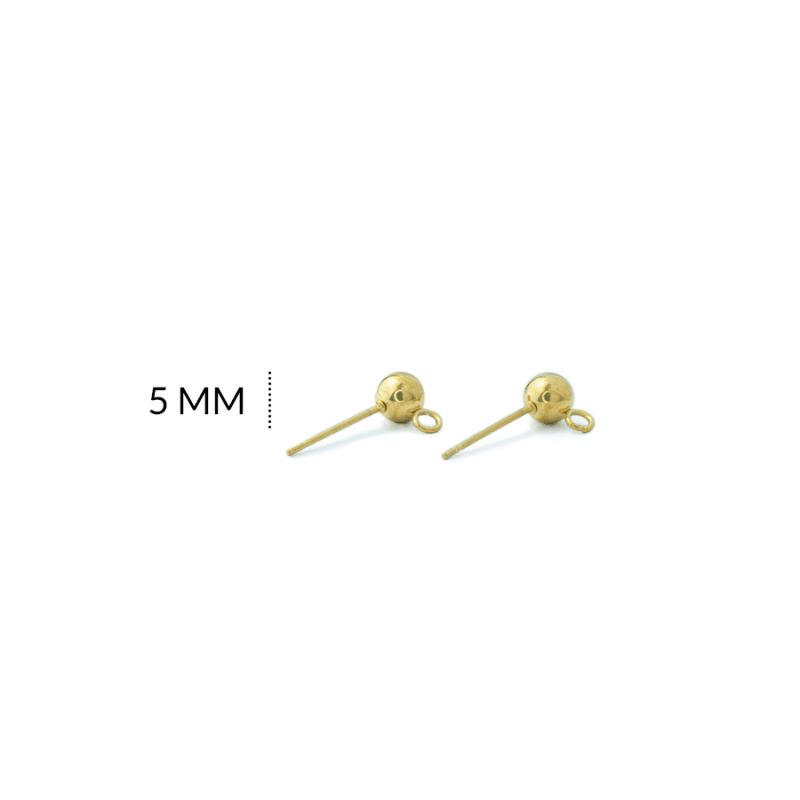 Herraje acero para arete balin con argolla 5 mm color dorado / x par / Ref-AH0139D / Ref-AH0139D