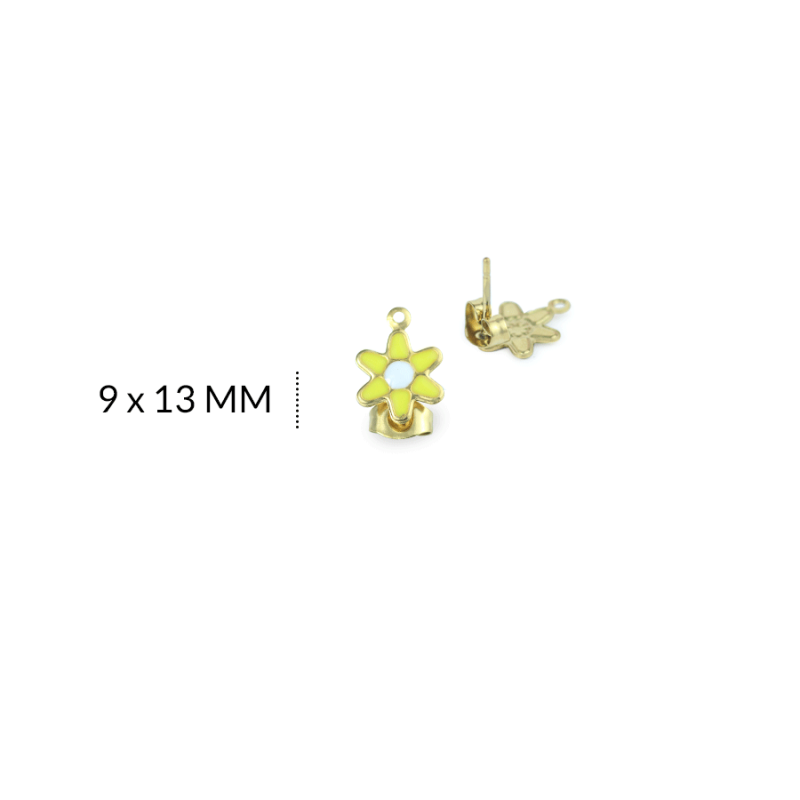 Herraje acero para arete margarita resina amarilla 9 X 13 MM / x und / REF-AH0147D