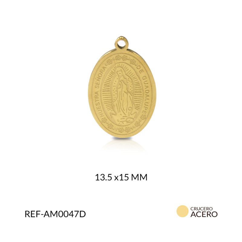 Medalla acero virgen Guadalupe ovalada grabada 13.5 x 15mm / x unidad / Ref-AM0047D