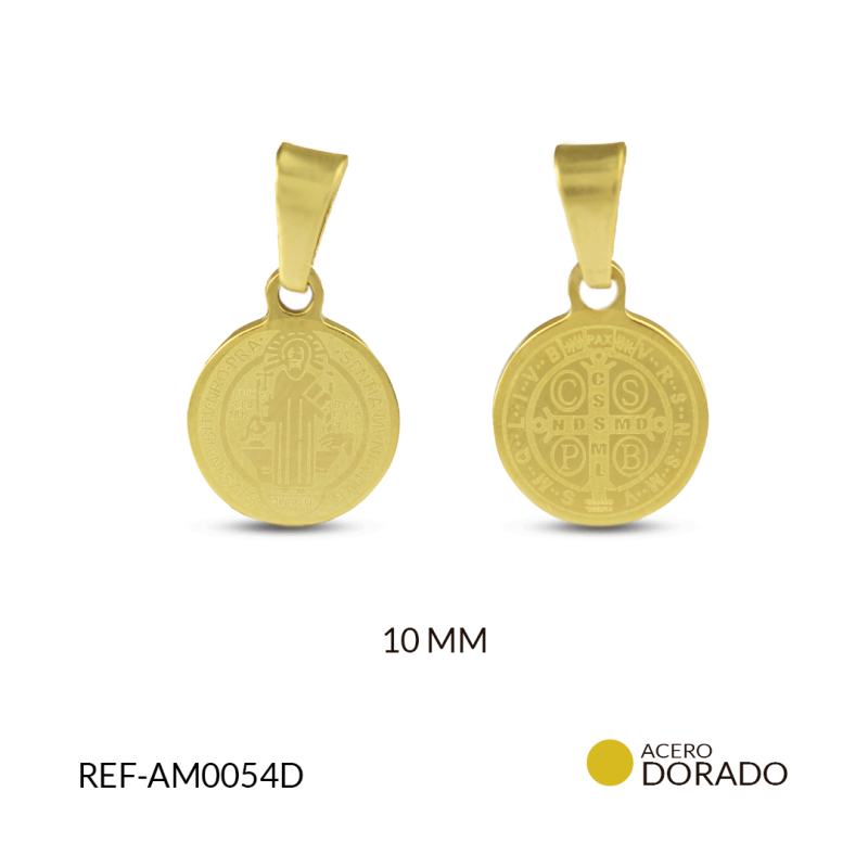 Medalla acero San Benito pintado redondo 10mm / x unidad / Ref-AM0054D / Ref-AM0054D