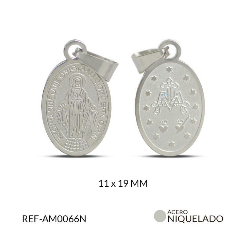 MEDALLA EN ACERO OVALADA GRABADA VIRGEN MILAGROSA 11x19MM / x UND / Ref-AM0066N