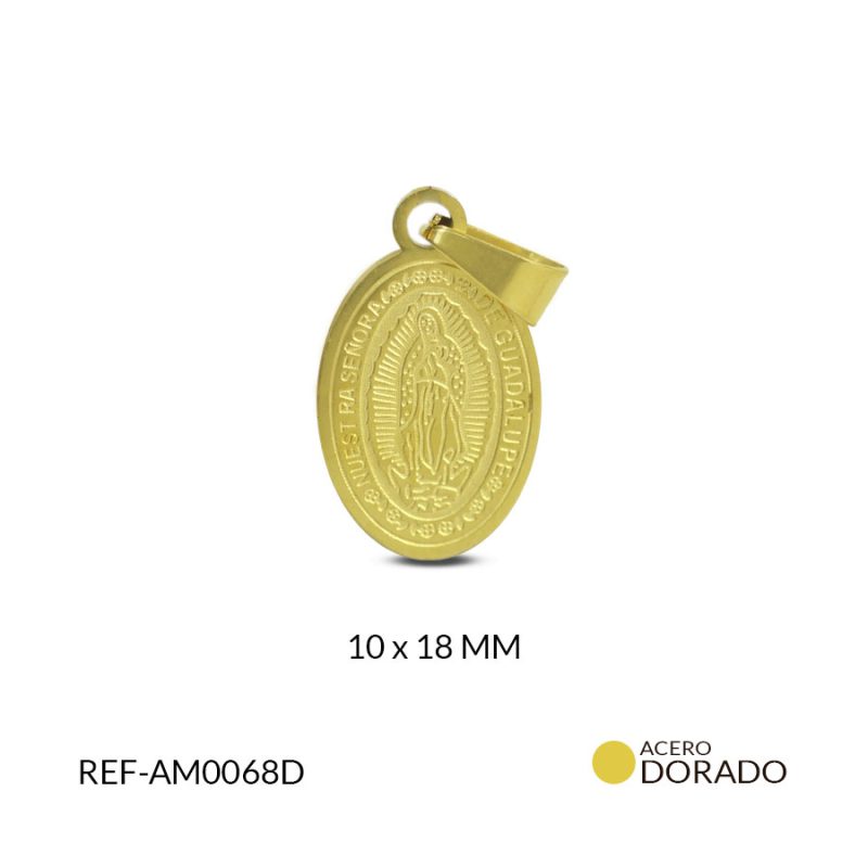 Medalla en acero grabada Virgen Guadalupe 18x10mm / x unidad / Ref-AM0068D