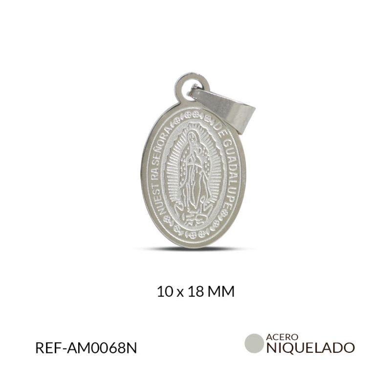 MEDALLA EN ACERO GRABADA VIRGEN GUADALUPE 18x10MM / x UND / Ref-AM0068N
