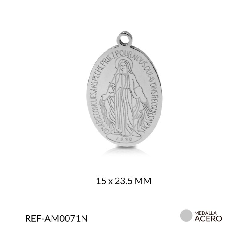 Medalla en acero virgen milagrosa 15 x 23.5 mm / x unidad / Ref-AM0071N