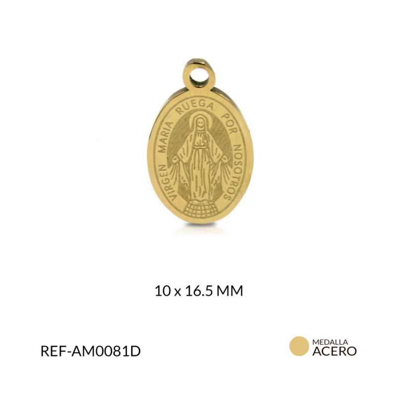 Medalla en acero dorada grabada virgen milagrosa 10 x 16.5 mm / x und / Ref-AM0081D