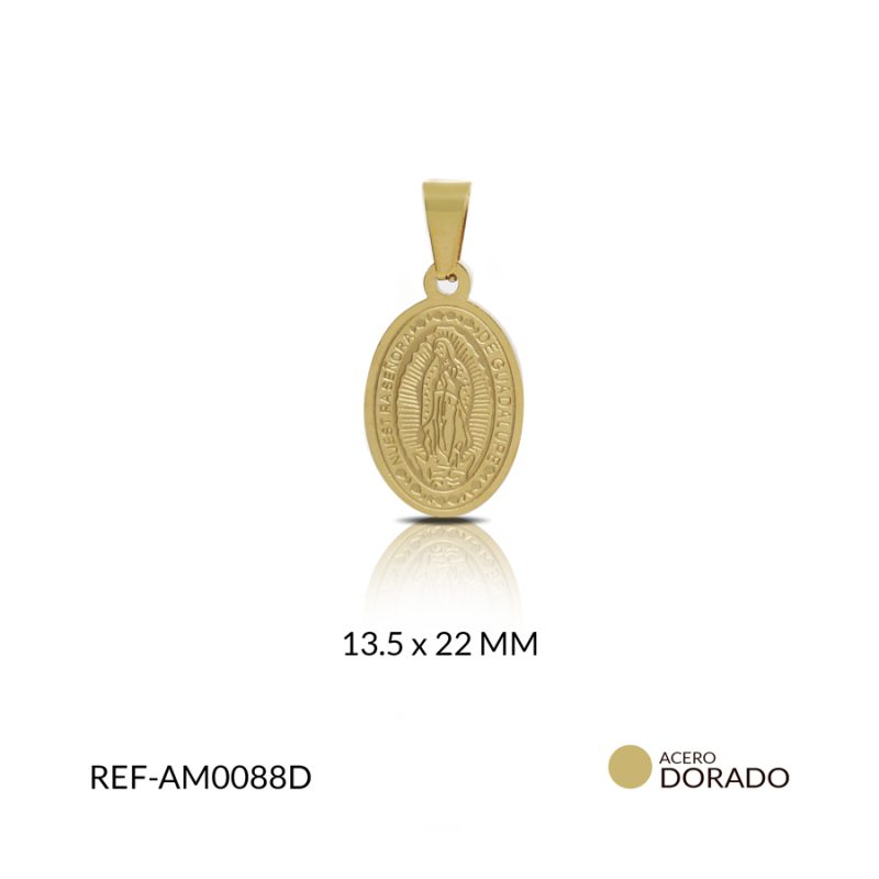 Medalla acero Virgen Guadalupe grabada 13.5 x22 mm / x unidad / Ref-AM0088D