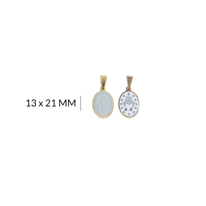 Medalla en acero virgen milagrosa grabada 13 x 21 mm bicolor / x und / REF-AM0089BI