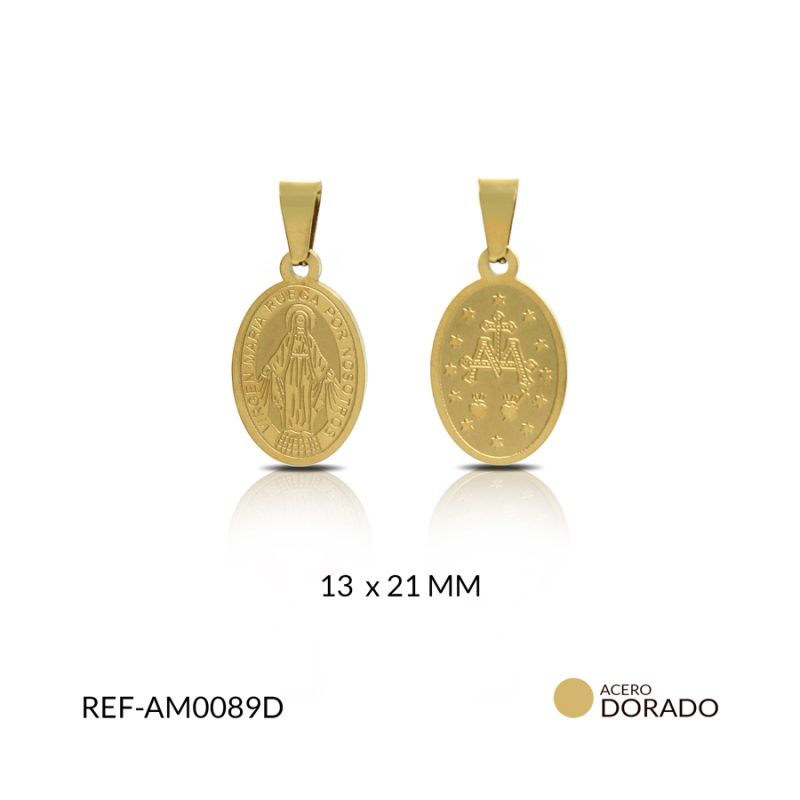 Medalla acero virgen milagrosa grabada 13x21mm/ x und / Ref-AM0089D / Ref-AM0089D