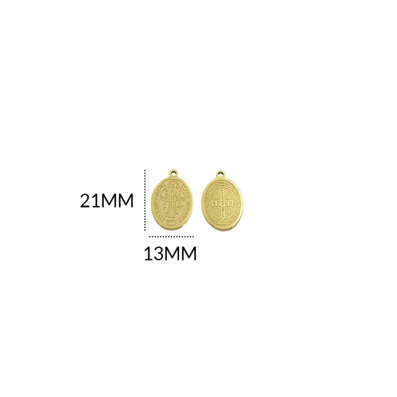 Medalla acero grabada ovalada San Benito 21 x 13mm / x unidad / REF-AM0123D