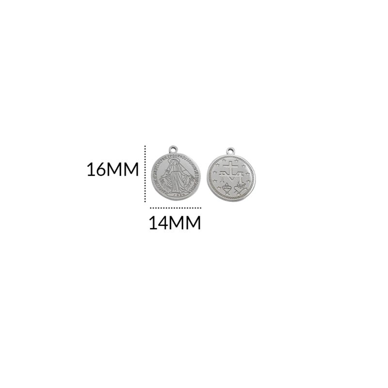 Medalla acero grabada Virgen Milagrosa 16 X 14MM / x unidad / REF-AM0125N