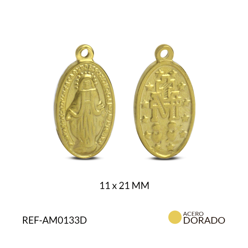 Medalla acero ovalada Milagrosa 11*21 mm / x unidad / Ref-AM0133D