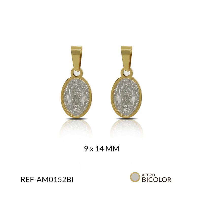 MEDALLA ACERO VIRGEN GUADALUPE AMBOS LADO BICOLOR 9X14MM / x UND / Ref-AM0152BI