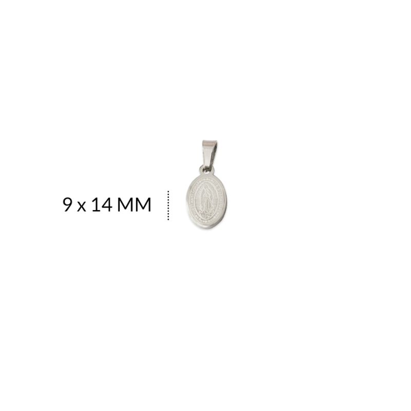 MEDALLA ACERO VIRGEN GUADALUPE AMBOS LADOS 9 X 14 MM / color níquel / X UNIDAD / REF-AM0152N / REF-AM0152N