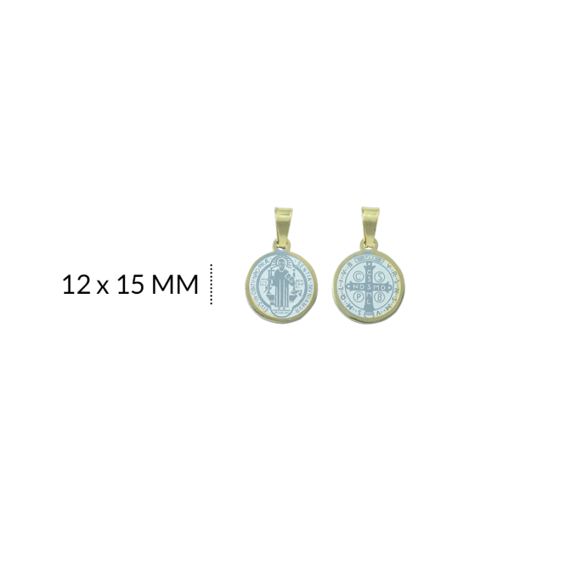 Medalla acero San benito bicolor grabado 12mm / x unidad / REF-AM0165BI