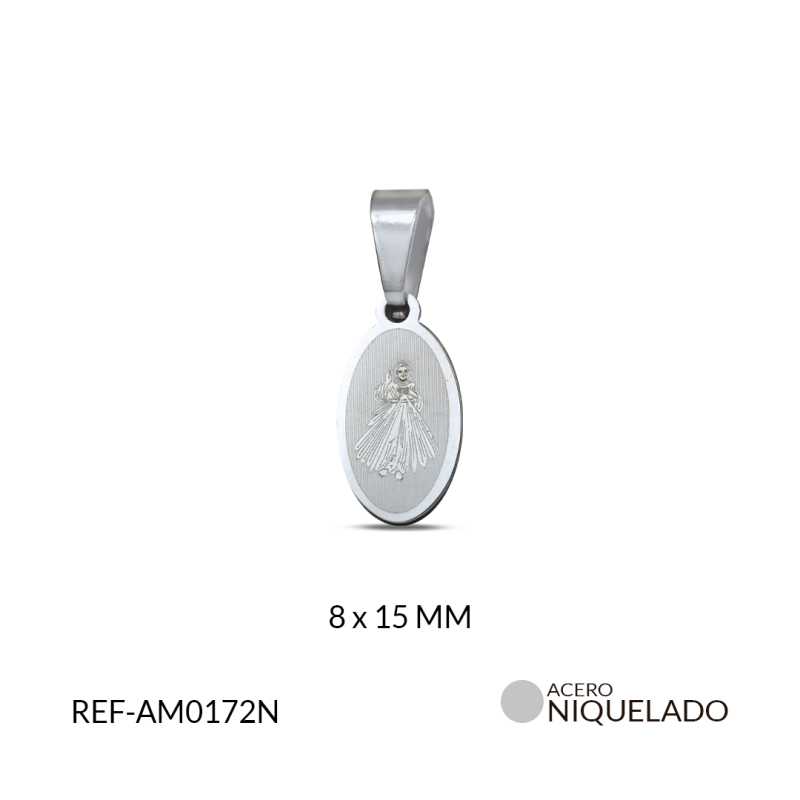 MEDALLA OVALADA ACERO NIQUELADO MISERICORDIOSO PINTADA 8*15MM / X UND / REF-AM0172N