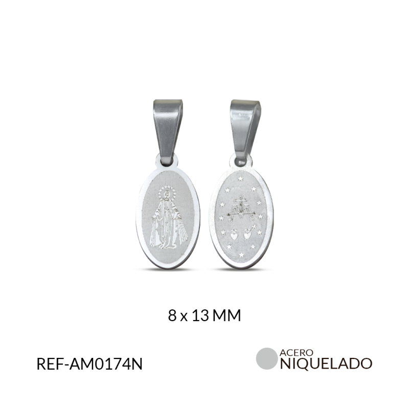 MEDALLA ACERO OVALADA SAN BENITO PINTADA 8X13MM / X UND / REF-AM0174N