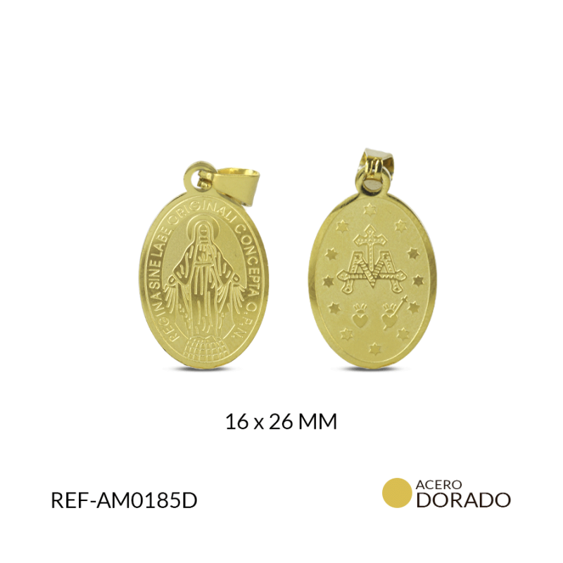 Medalla acero milagrosa grabada ambos lados 16x26mm / x unidad / Ref-AM0185D / Ref-am0185d