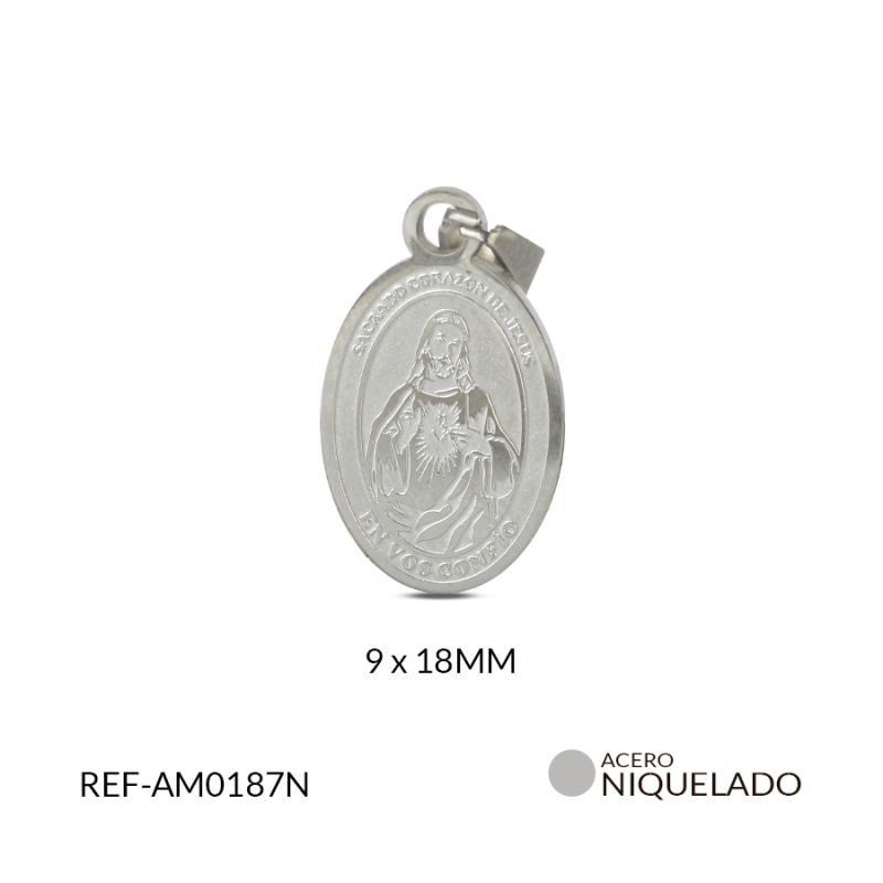 MEDALLA ACERO SAGRADO CORAZAONDE JESUS GRABADA 9X18 MM / x  UND / Ref-am0187n