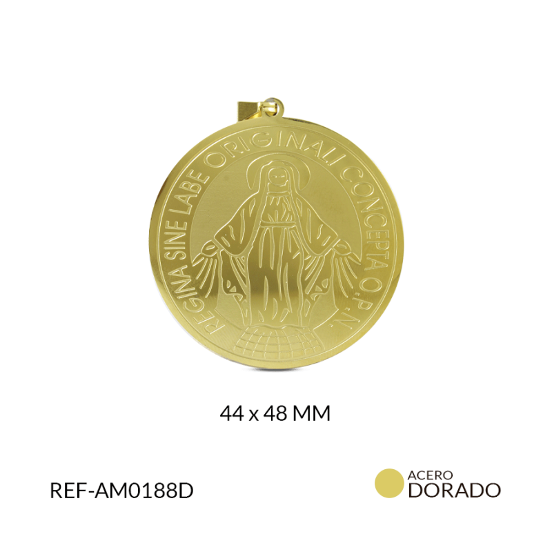 MEDALLA ACERO MILAGROSA GRABADA AMBOS LADOS 44X48 MM / x UND / Ref-am0188d